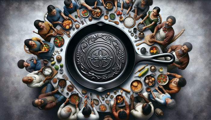 A vintage cast iron skillet, symbolising durability and central to family culinary traditions.