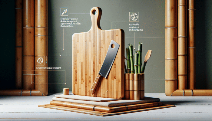 A robust hardwood and bamboo cutting board showcasing resistance to knife marks and warping, promoting sustainability in kitchens.