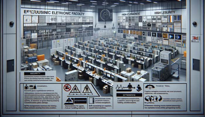 A UK electronics facility displaying clear signage, protocols, and secure handling of sensitive equipment.