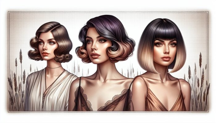 1920s woman with bob haircut symbolising liberation, next to modern ombre hairstyle showing hairdressing evolution.