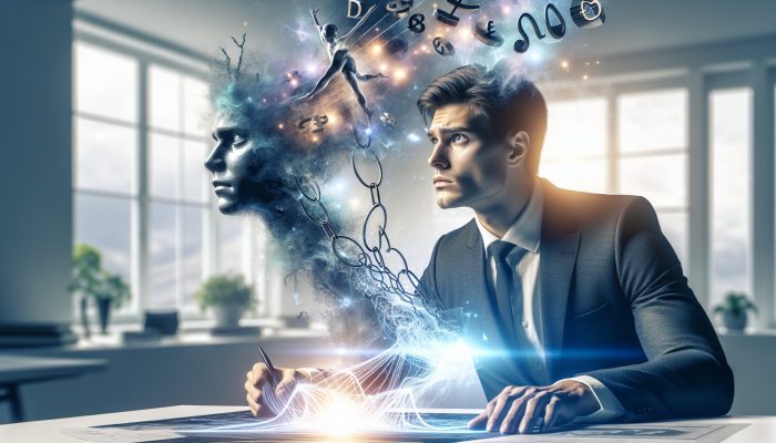 Focused UK borrower in modern home office reviews charts showing £10,000 debt consolidated from 15% to 6% interest, with glowing savings graphs.