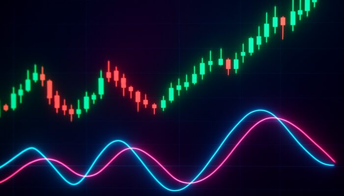 Vibrant trading interface highlighting Trix indicator crossovers, divergences, and rising price candles.