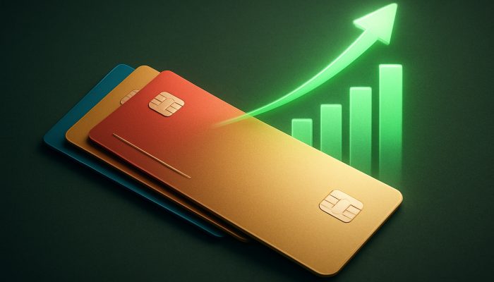 How a Merged Plan Affects Your Credit Score: Essential Guide | DCL Credit cards merging into one with green upward arrow and rising graph for improved credit score.